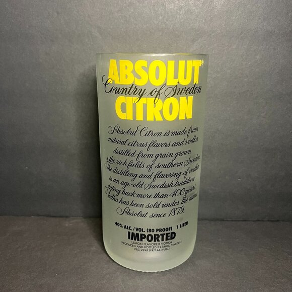 Unique Absolut Citron Vodka Frosted Glass Advertising Bottle Tip Jar Bar Decor - Picture 1 of 8